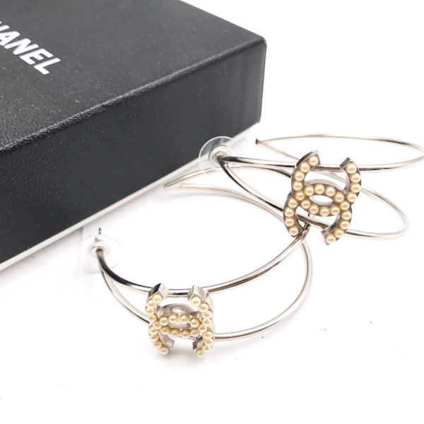 silver chanel hoop earrings